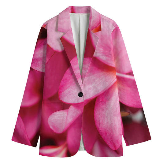 Pink Plumeria Flower Print Women's Blazer