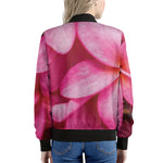 Pink Plumeria Flower Print Women's Bomber Jacket