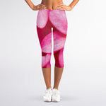 Pink Plumeria Flower Print Women's Capri Leggings