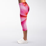 Pink Plumeria Flower Print Women's Capri Leggings
