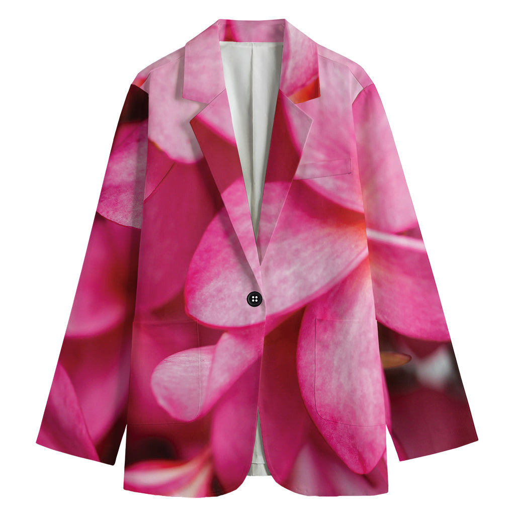 Pink Plumeria Flower Print Women's Cotton Blazer