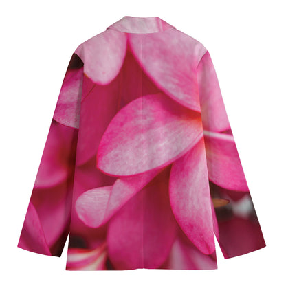 Pink Plumeria Flower Print Women's Cotton Blazer