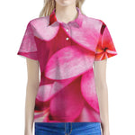 Pink Plumeria Flower Print Women's Polo Shirt