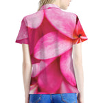 Pink Plumeria Flower Print Women's Polo Shirt