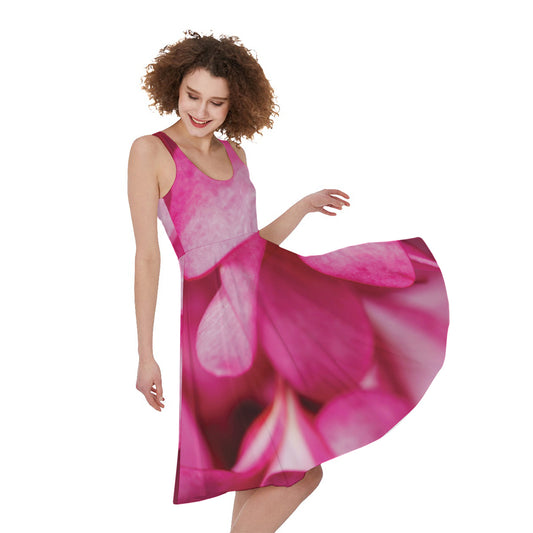 Pink Plumeria Flower Print Women's Sleeveless Dress