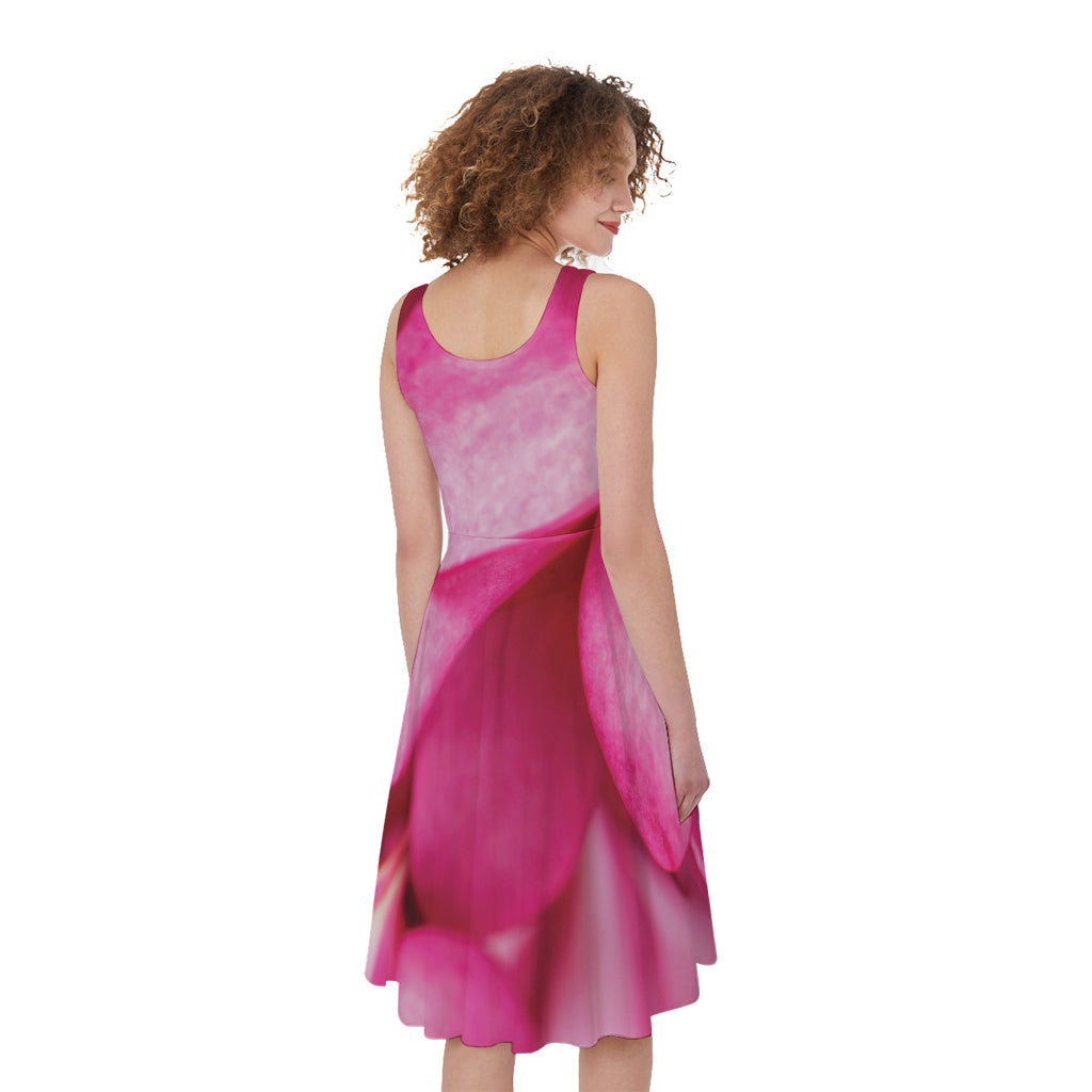 Pink Plumeria Flower Print Women's Sleeveless Dress