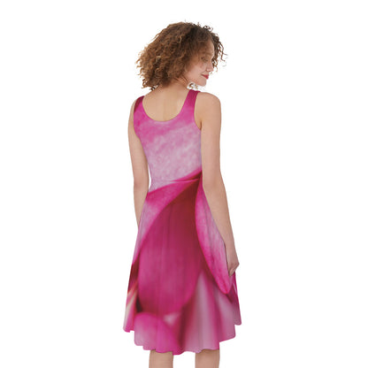 Pink Plumeria Flower Print Women's Sleeveless Dress