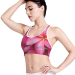Pink Plumeria Flower Print Women's Sports Bra