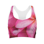 Pink Plumeria Flower Print Women's Sports Bra