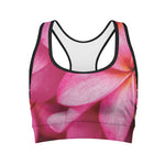 Pink Plumeria Flower Print Women's Sports Bra