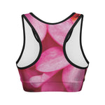Pink Plumeria Flower Print Women's Sports Bra
