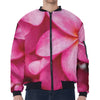 Pink Plumeria Flower Print Zip Sleeve Bomber Jacket