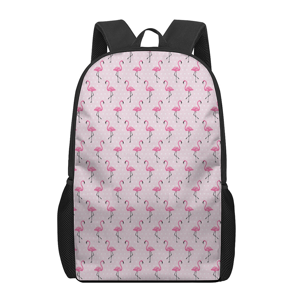 Pink Polka Dot Flamingo Pattern Print 17 Inch Backpack