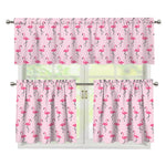 Pink Polka Dot Flamingo Pattern Print 3 Piece Kitchen Curtains