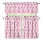 Pink Polka Dot Flamingo Pattern Print 3 Piece Kitchen Curtains
