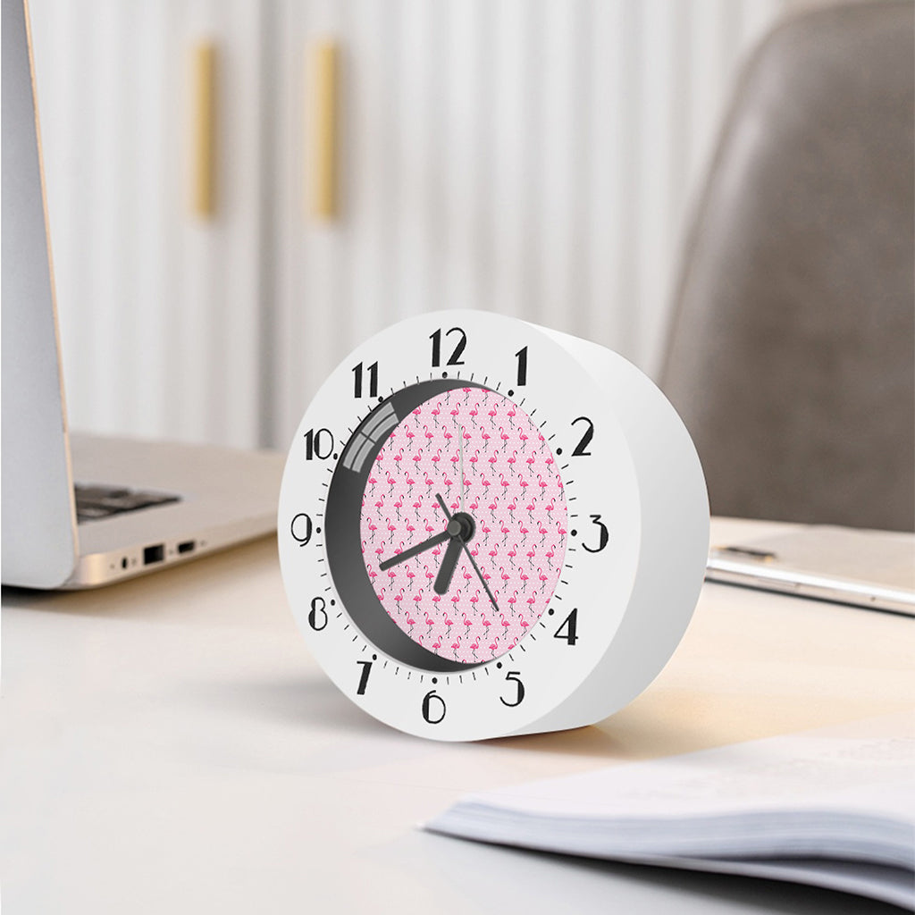 Pink Polka Dot Flamingo Pattern Print Alarm Clock