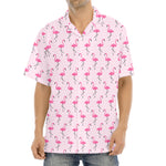 Pink Polka Dot Flamingo Pattern Print Aloha Shirt