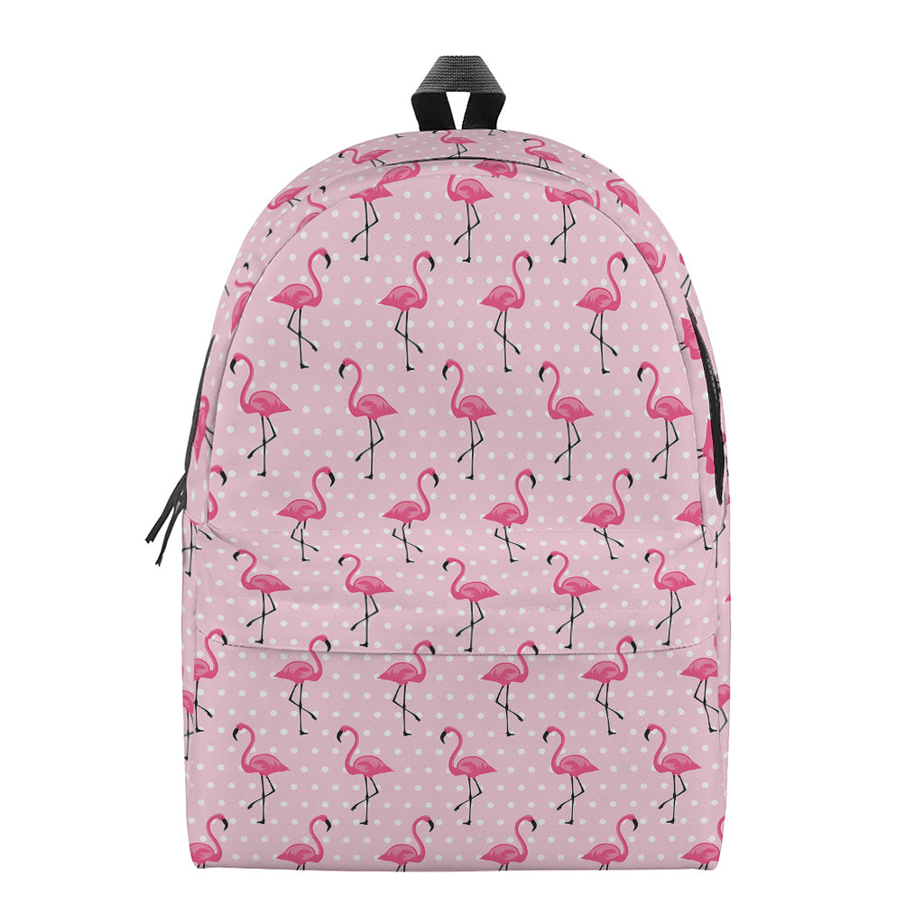 Pink Polka Dot Flamingo Pattern Print Backpack