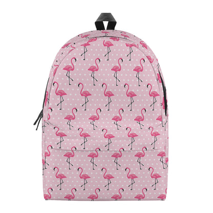 Pink Polka Dot Flamingo Pattern Print Backpack