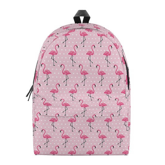 Pink Polka Dot Flamingo Pattern Print Backpack