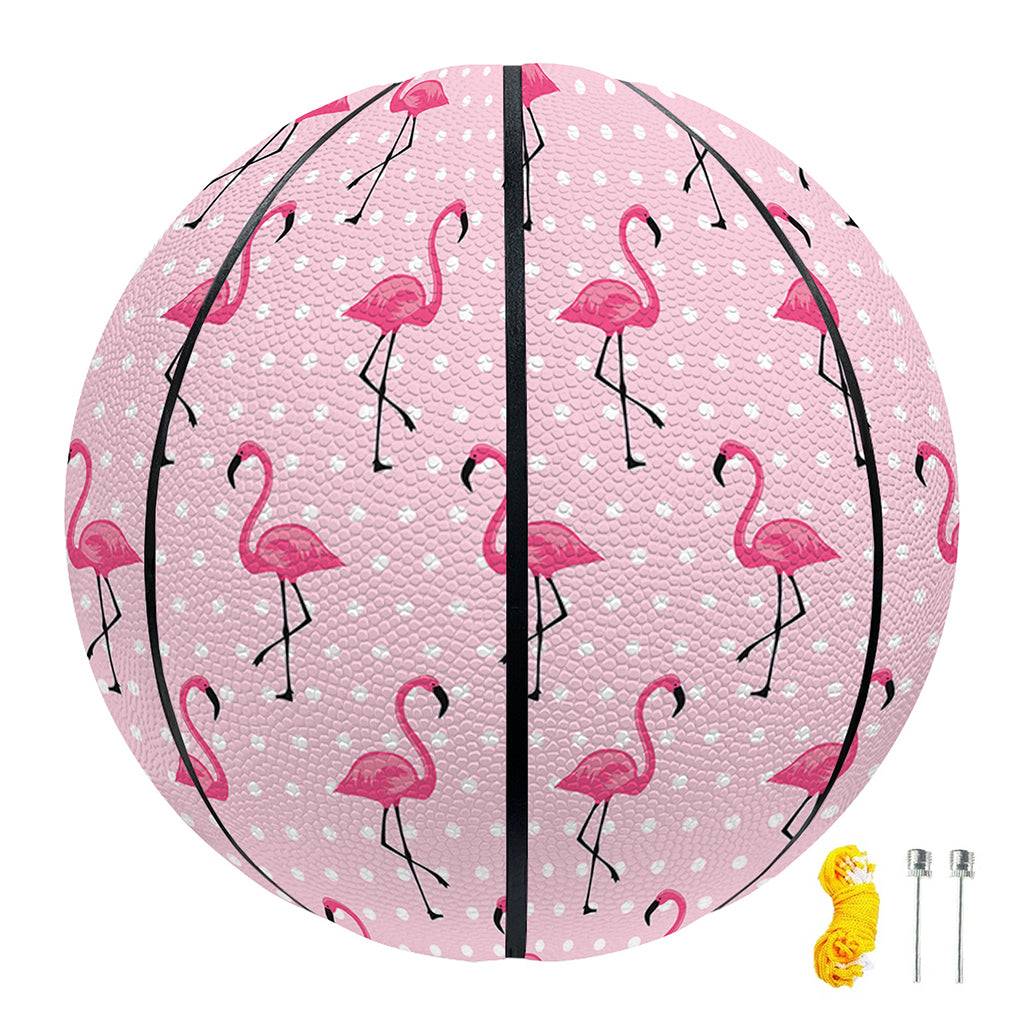 Pink Polka Dot Flamingo Pattern Print Basketball