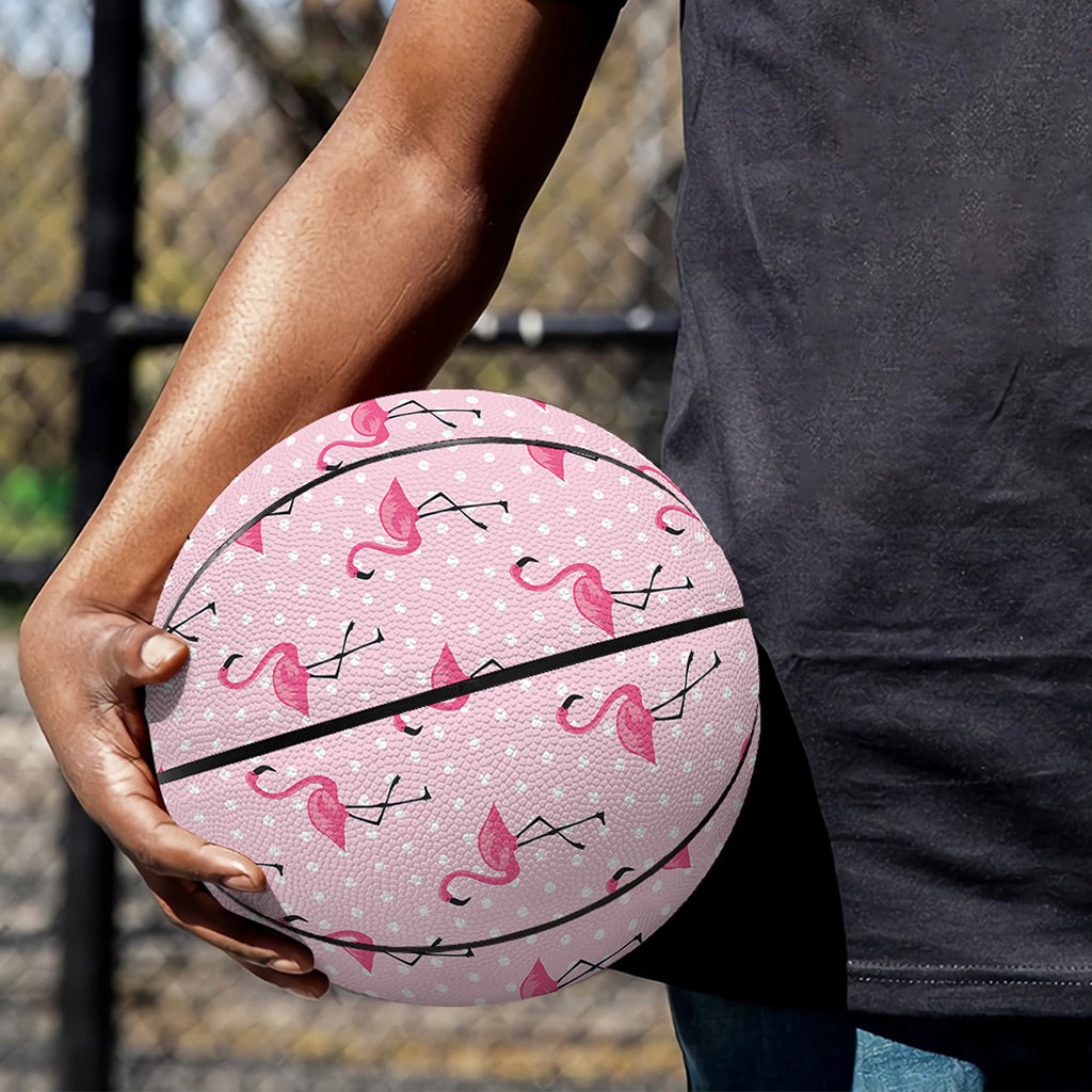 Pink Polka Dot Flamingo Pattern Print Basketball
