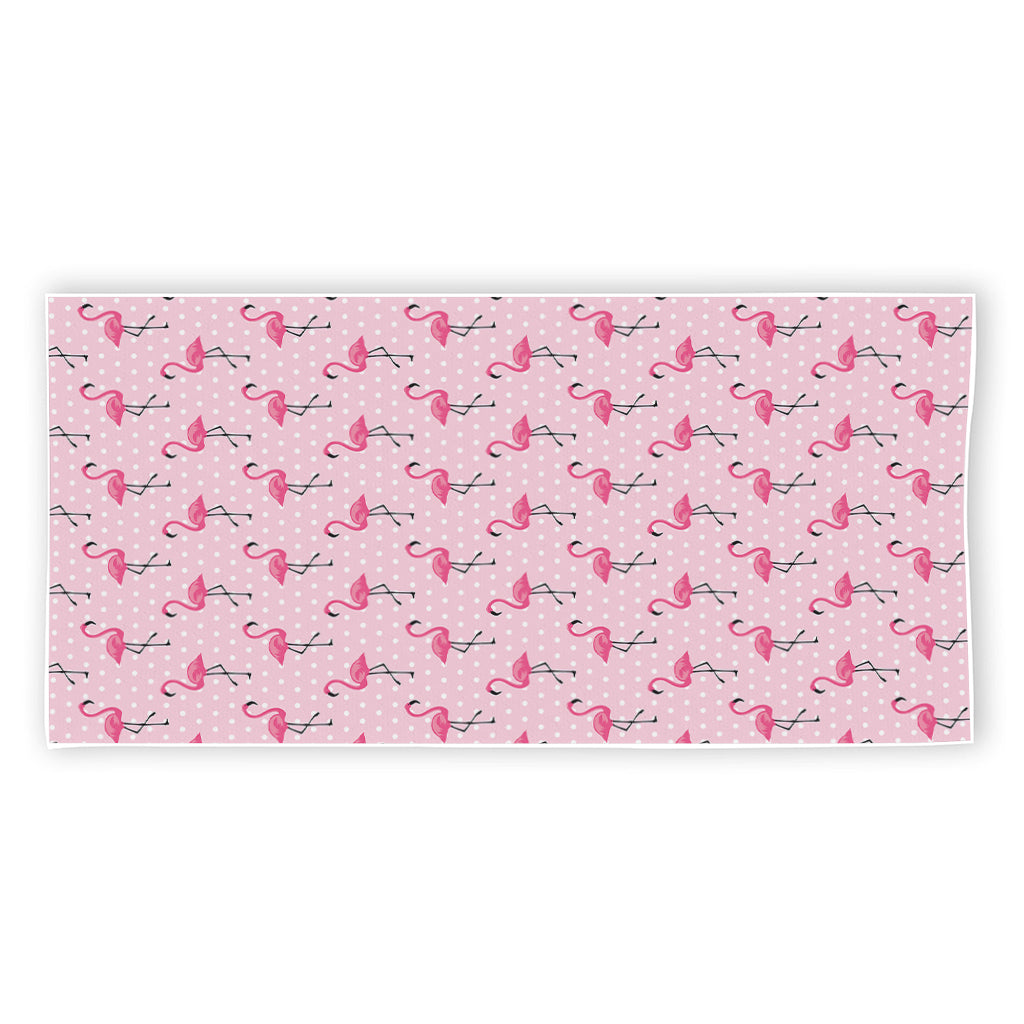 Pink Polka Dot Flamingo Pattern Print Beach Towel