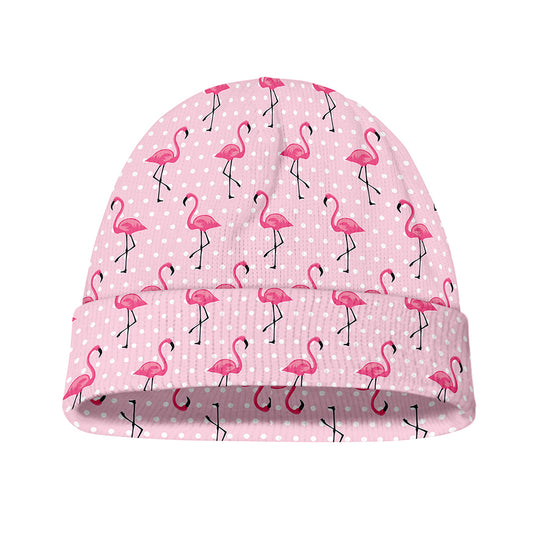 Pink Polka Dot Flamingo Pattern Print Beanie