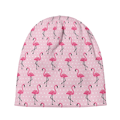 Pink Polka Dot Flamingo Pattern Print Beanie