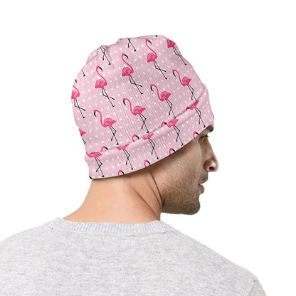 Pink Polka Dot Flamingo Pattern Print Beanie