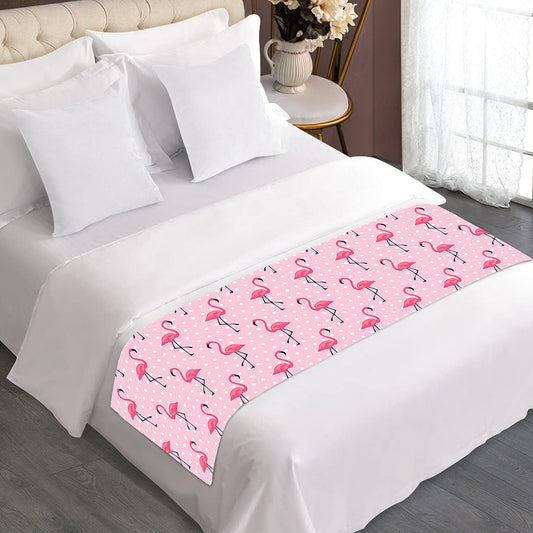 Pink Polka Dot Flamingo Pattern Print Bed Runner
