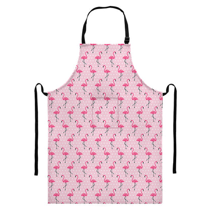 Pink Polka Dot Flamingo Pattern Print Bib Apron With Pocket