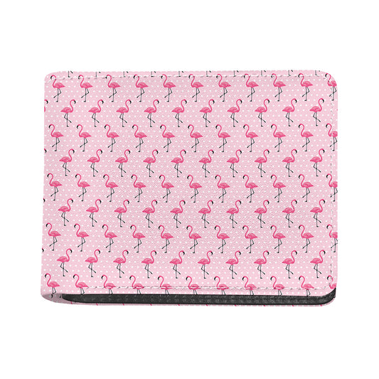 Pink Polka Dot Flamingo Pattern Print Bifold Wallet
