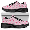 Pink Polka Dot Flamingo Pattern Print Black Chunky Shoes