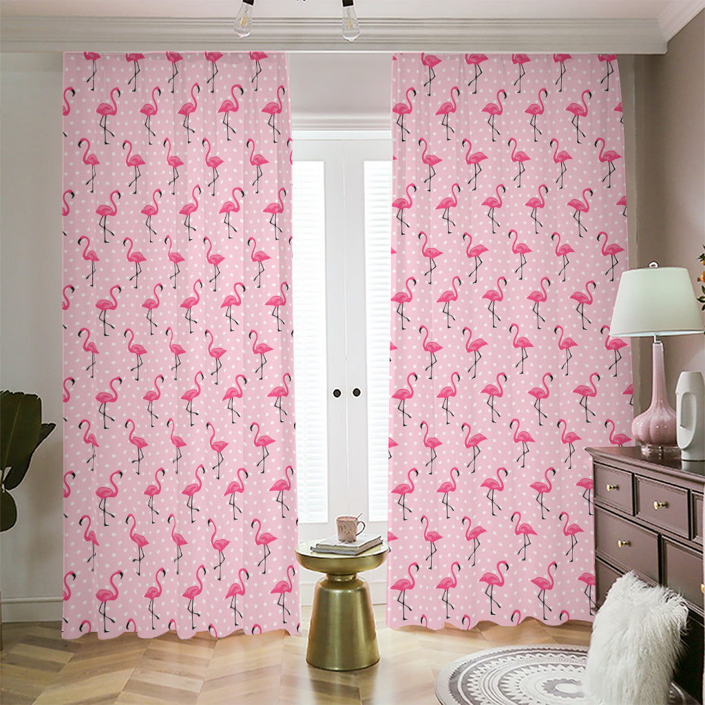 Pink Polka Dot Flamingo Pattern Print Blackout Pencil Pleat Curtains