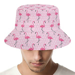 Pink Polka Dot Flamingo Pattern Print Bucket Hat