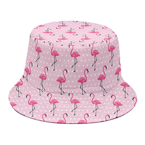 Pink Polka Dot Flamingo Pattern Print Bucket Hat