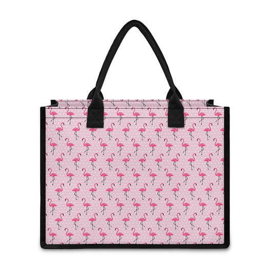 Pink Polka Dot Flamingo Pattern Print Canvas Tote Bag
