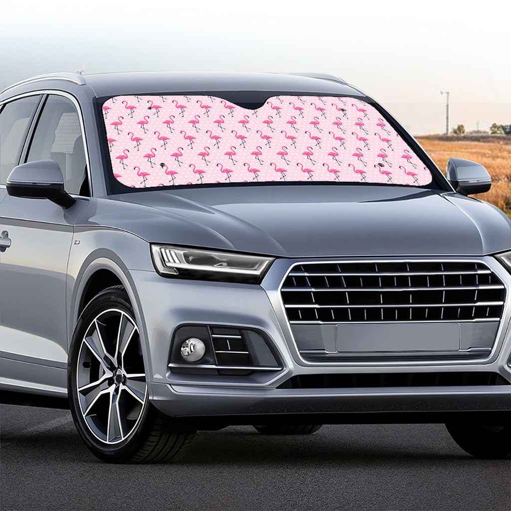 Pink Polka Dot Flamingo Pattern Print Car Windshield Sun Shade