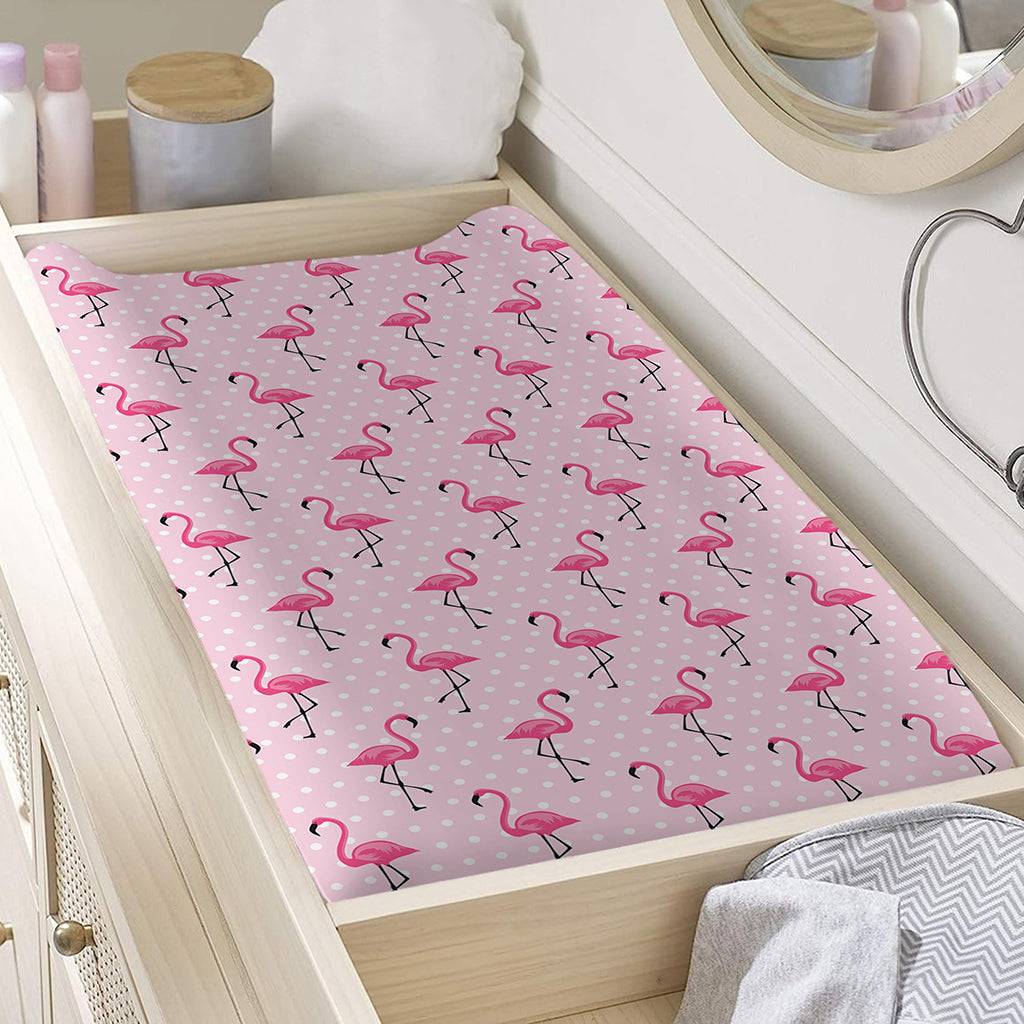 Pink Polka Dot Flamingo Pattern Print Changing Pad Cover