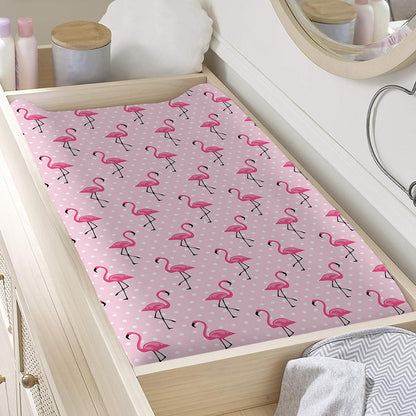 Pink Polka Dot Flamingo Pattern Print Changing Pad Cover
