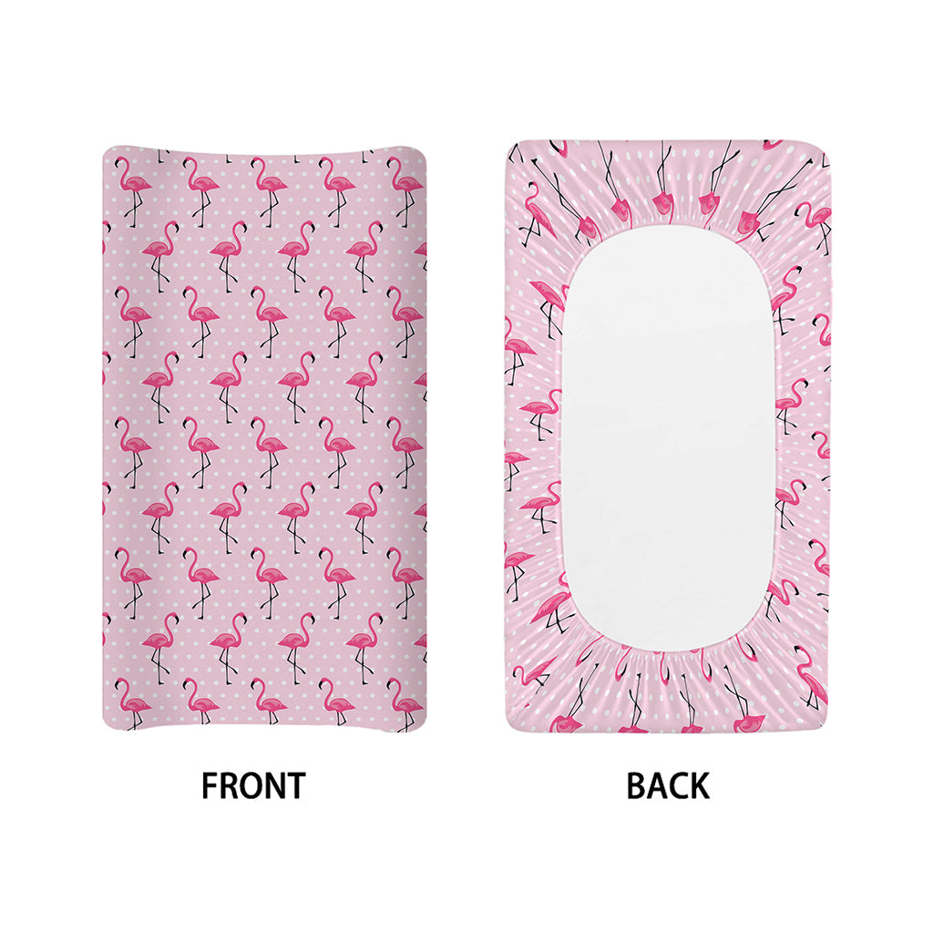 Pink Polka Dot Flamingo Pattern Print Changing Pad Cover