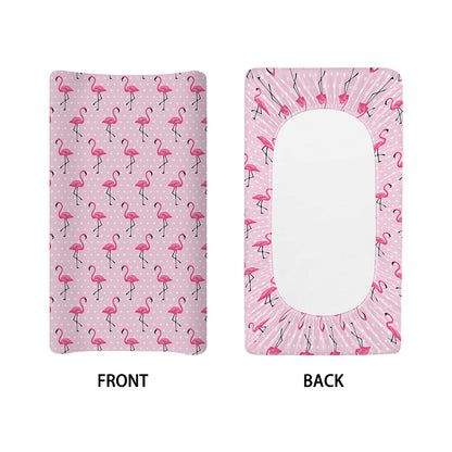Pink Polka Dot Flamingo Pattern Print Changing Pad Cover