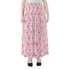 Pink Polka Dot Flamingo Pattern Print Chiffon Maxi Skirt