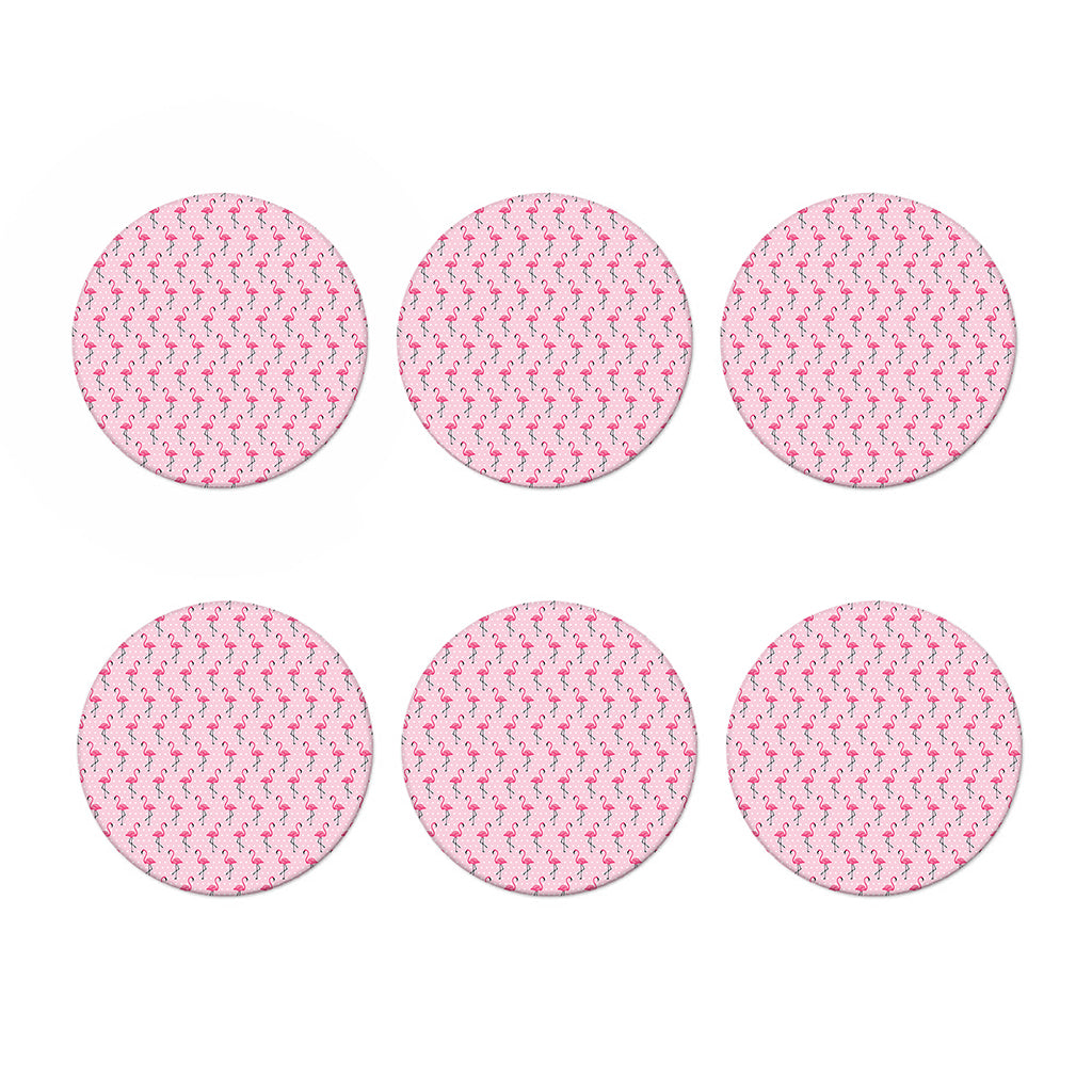 Pink Polka Dot Flamingo Pattern Print Coaster Set