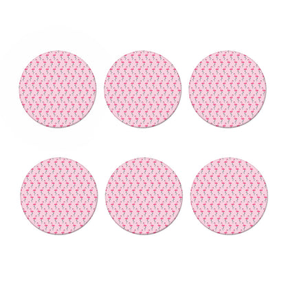 Pink Polka Dot Flamingo Pattern Print Coaster Set