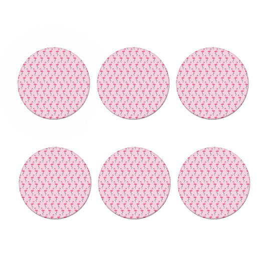 Pink Polka Dot Flamingo Pattern Print Coaster Set
