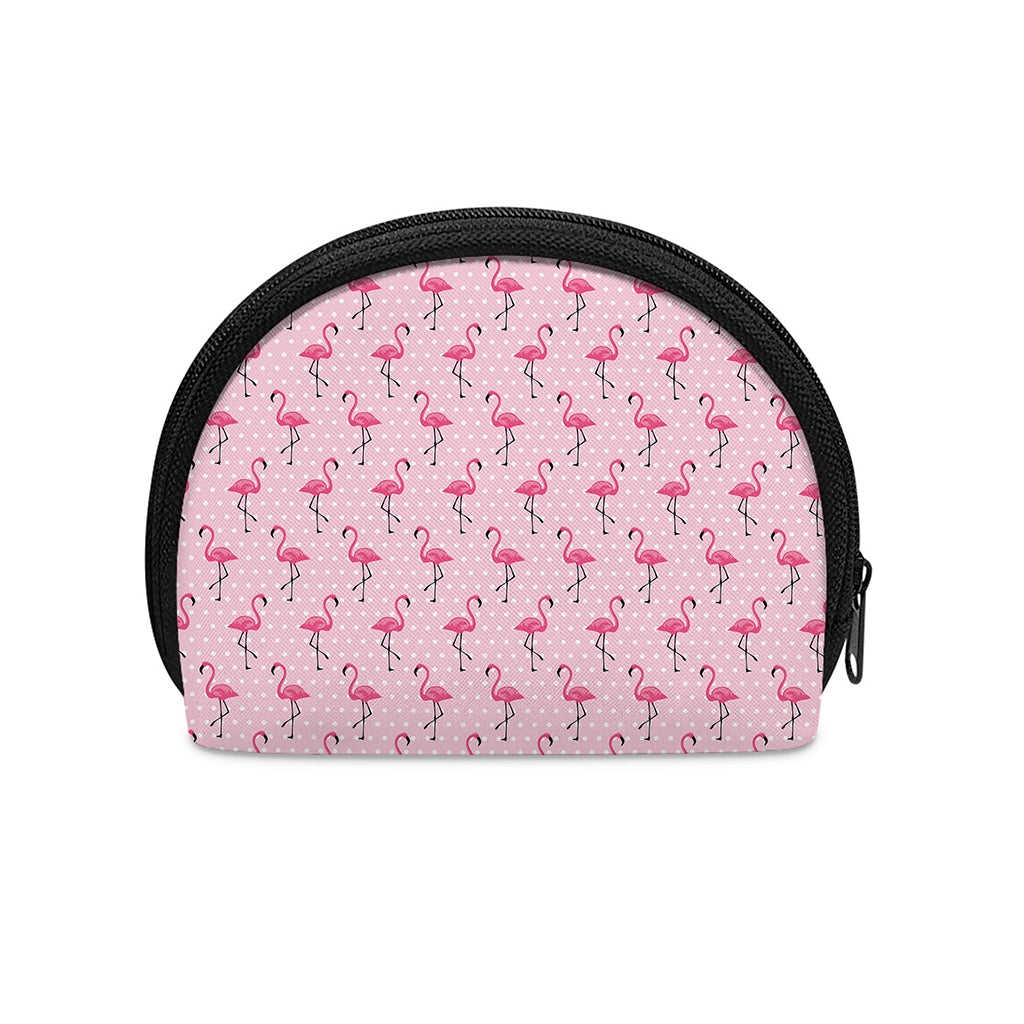 Pink Polka Dot Flamingo Pattern Print Coin Purse