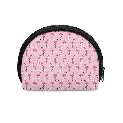 Pink Polka Dot Flamingo Pattern Print Coin Purse