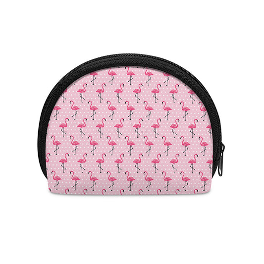Pink Polka Dot Flamingo Pattern Print Coin Purse